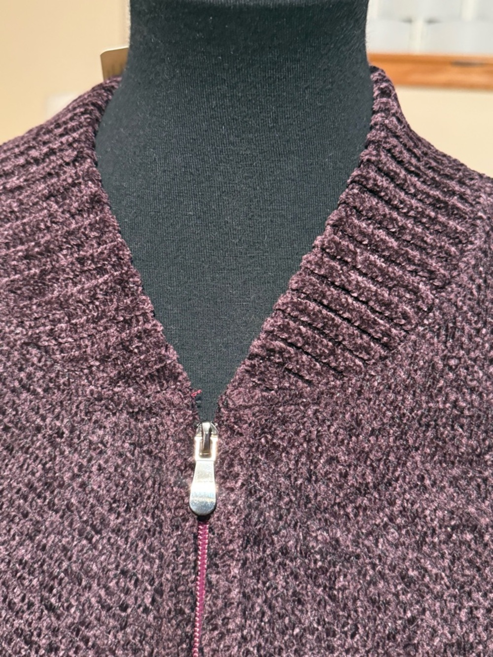 Men's Zip-Front Knit Sweater in Deep Plum